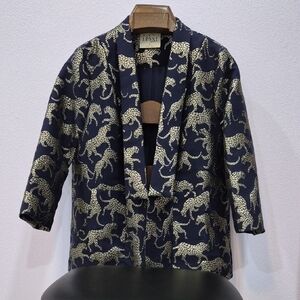 Lenni Navy & Gold Leopard/Cheetah Print Blazer